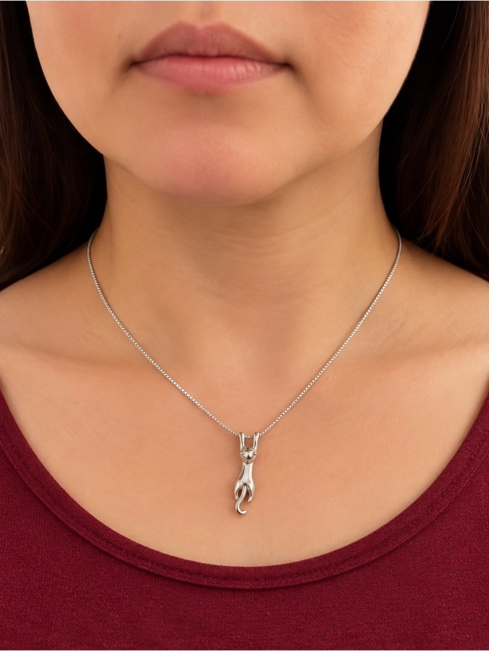 Silver Cat Pendant Necklace - Pets Cat Jewelry